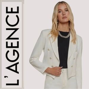 NWT L'AGENCE Wayne Cropped Double-Breasted Cream Blazer Size Small